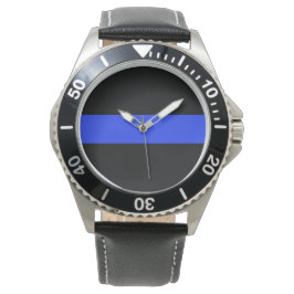 Blue Line Black Leather Watch Armbanduhr