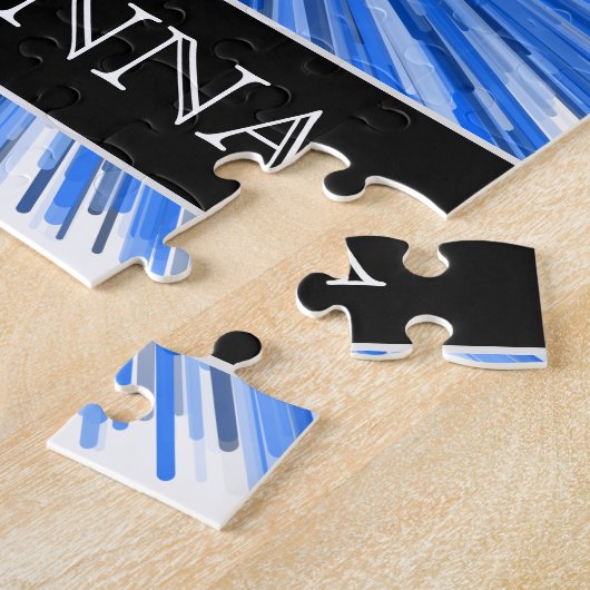 Blue Line-Explosions-Muster + Name-Puzzlespiel Puzzle (Seite)