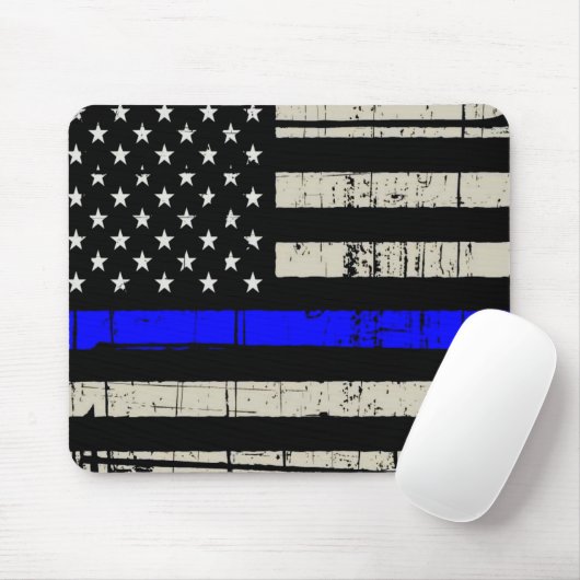 Blue Line Flag Poilice Support American USA Mousepad (Mit Mouse)