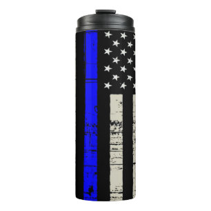 Blue Line Flag Poilice Support American USA Thermosbecher