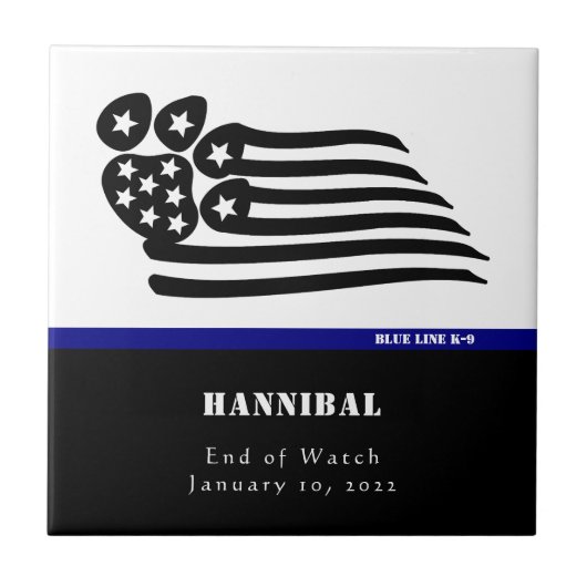 Blue Line K-9 Personalisiert Memorial Fliese (Vorderseite)