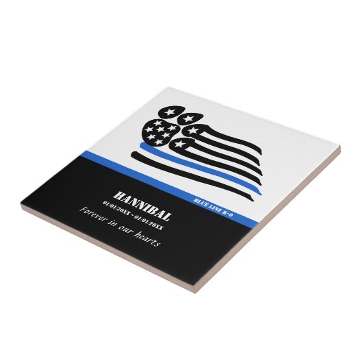 Blue Line-K-9-Referent Personalisiert Memorial Fliese (Seite)