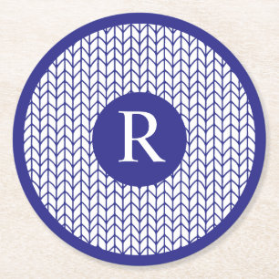 BLUE LINE KNIT Runde Papierservietten + Initial II Runder Pappuntersetzer