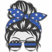 Blue Line Messy Bun Sticker (2"–4") | T (Vorderseite)