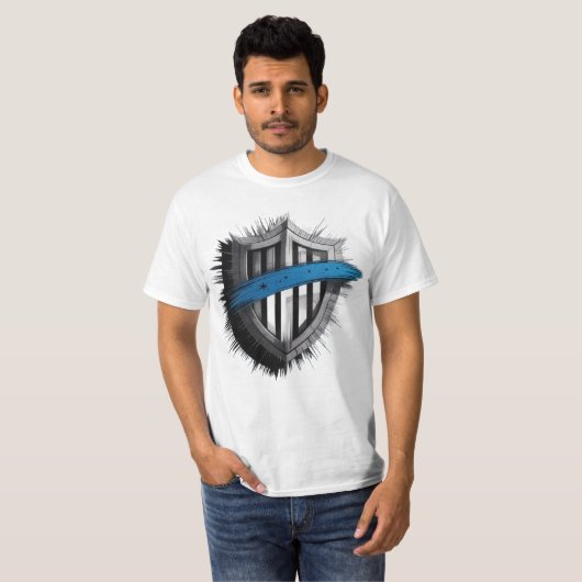 Blue Line Shield – Honor, Service, Protection T-Shirt (Vorne ganz)