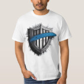 Blue Line Shield – Honor, Service, Protection T-Shirt (Vorderseite)