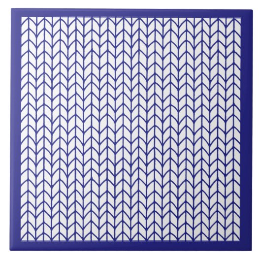 BLUE LINE STRICK Keramik Tile / Blau Fliese (Vorderseite)