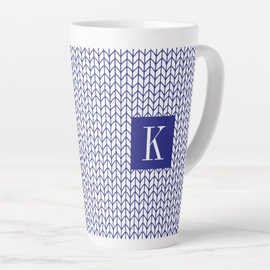 BLUE LINE STRICK Tall Latte Tasse + Initial II (Rechte Ecke)