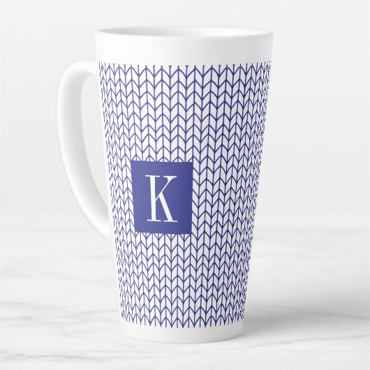 BLUE LINE STRICK Tall Latte Tasse + Initial II (Linke Ecke)
