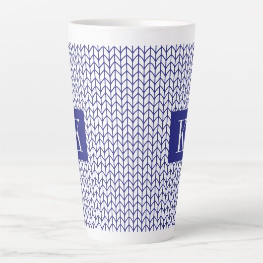 BLUE LINE STRICK Tall Latte Tasse + Initial II (Vorderseite)