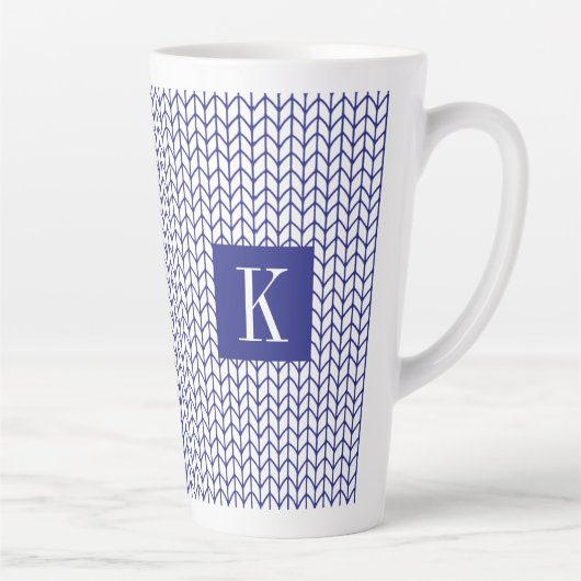 BLUE LINE STRICK Tall Latte Tasse + Initial II (Rechts)