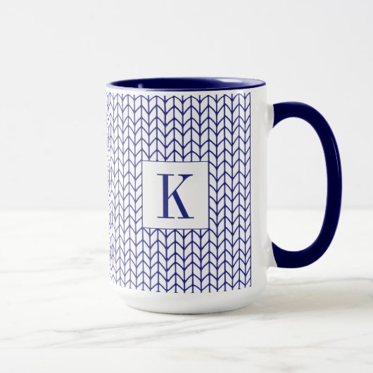BLUE LINE STRICK Tall Navy Combo Tasse + Initial (Rechts)