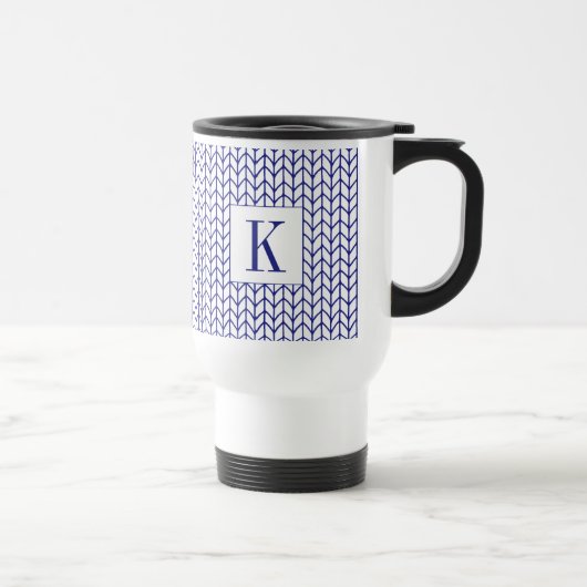BLUE LINE STRICK Travel Mug + Initial Reisebecher (Rechts)