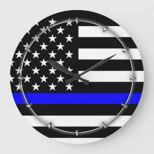 Blue Line US Flag Große Wanduhr