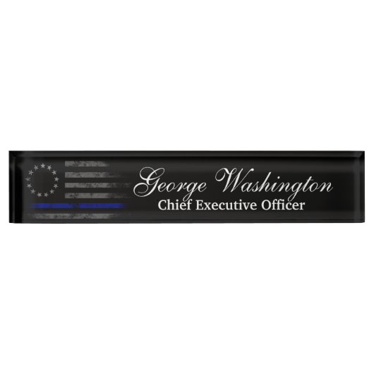 Blue Line Vintag Betsy Ross American Flag Namensplakette (Vorderseite)