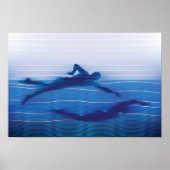 Blue Lined Swimmer Silhouettes Poster (Vorne)