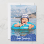 Blue Linen Filigree Foto Weihnachtskarte Feiertagskarte (Vorderseite)