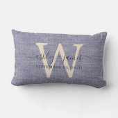 Blue Linen Ivory Monogram Wedding Keepake Lendenkissen (Rückseite)