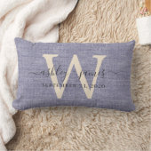 Blue Linen Ivory Monogram Wedding Keepake Lendenkissen (Decke)