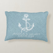 Blue Linen Print & White Boat Anchor Zierkissen (Rückseite)