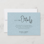 Blue Linen Simple Black Script Wedding Details Einladung (Vorderseite)