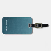 Blue Linen Textur Personalisiert Bio Aussehen Gepäckanhänger (Vorderseite horizontal)