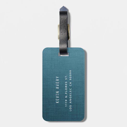 Blue Linen Textur Personalisiert Bio Aussehen Gepäckanhänger (Rückseite vertikal)
