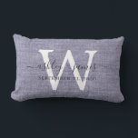 Blue Linen White Monogram Wedding Keepake Lendenkissen<br><div class="desc">Elegantes Hochzeitskissen mit blau gewebter Leineneffektkissen mit dunkelgrauem Chic-Schriftzeichen. Fügen Sie einfach Ihre Namen,  Monogramm und Hochzeitstermin ein. Großartiges Geschenk für ein frisch verheiratetes Paar. Exklusiv für Sie entworfen von Happy Dolphin Studio. Wenn Sie Hilfe oder passende Produkte benötigen,  kontaktieren Sie uns bitte unter happydolphinstudio@outlook.com.</div>