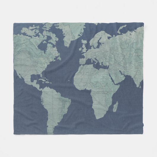 Blue Linen World Map Fleecedecke (Vorderseite (Horizontal))
