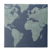 Blue Linen World Map Fliese (Vorderseite)