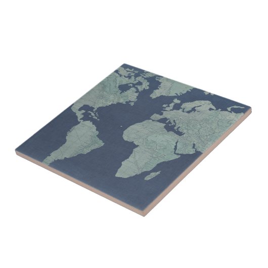 Blue Linen World Map Fliese (Seite)
