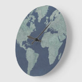 Blue Linen World Map Große Wanduhr (Winkel)