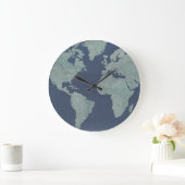 Blue Linen World Map Große Wanduhr (Zuhause)