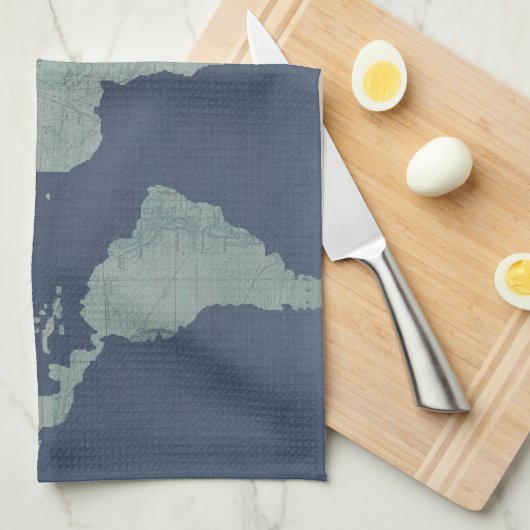 Blue Linen World Map Küchentuch (Viertel Falte)