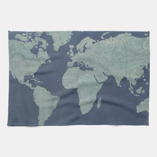 Blue Linen World Map Küchentuch (Horizontal)