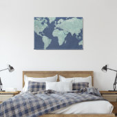Blue Linen World Map Leinwanddruck (Insitu (Schlafzimmer))