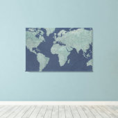 Blue Linen World Map Leinwanddruck (Insitu (Holzboden))