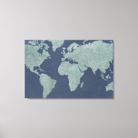 Blue Linen World Map Leinwanddruck (Vorderseite)