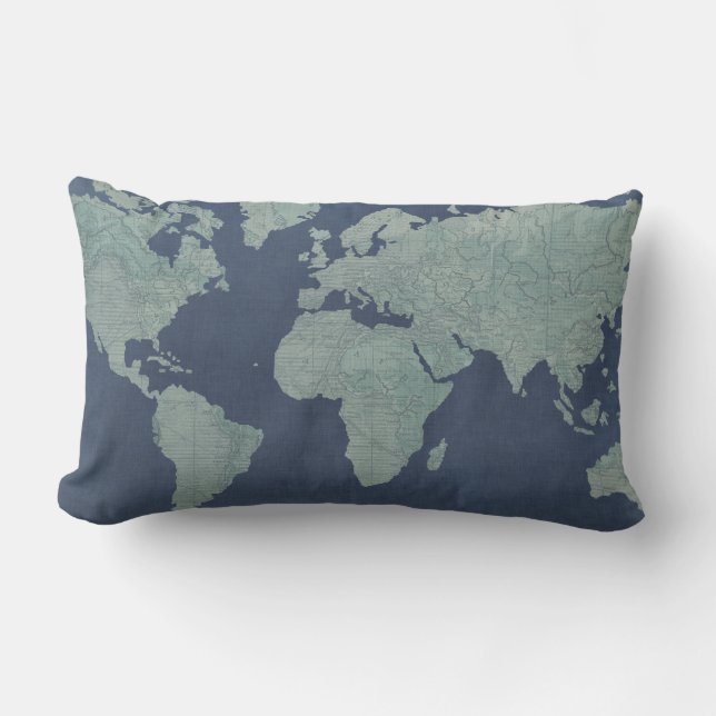 Blue Linen World Map Lendenkissen (Vorderseite)