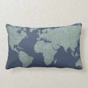Blue Linen World Map Lendenkissen