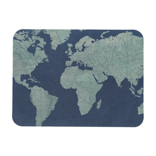 Blue Linen World Map Magnet (Horizontal)