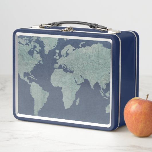Blue Linen World Map Metall Lunch Box (Beispiel)