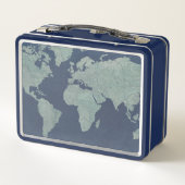 Blue Linen World Map Metall Lunch Box (Rückseite)