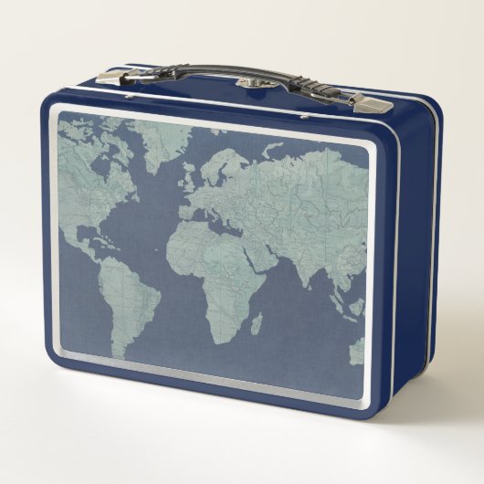 Blue Linen World Map Metall Lunch Box (Rückseite)