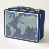 Blue Linen World Map Metall Lunch Box (Vorderseite)