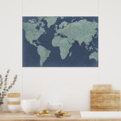 Blue Linen World Map Poster (Küche)