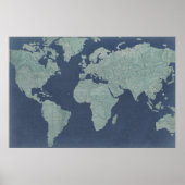 Blue Linen World Map Poster (Vorne)