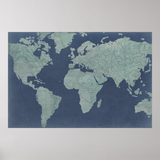 Blue Linen World Map Poster (Vorne)