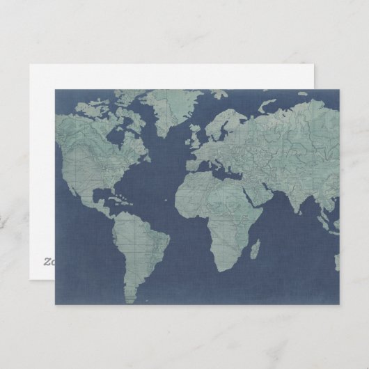 Blue Linen World Map Postkarte (Vorne/Hinten)
