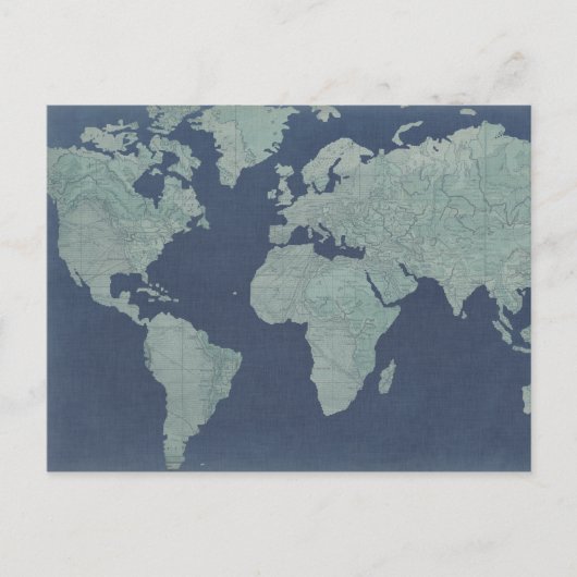 Blue Linen World Map Postkarte (Vorderseite)